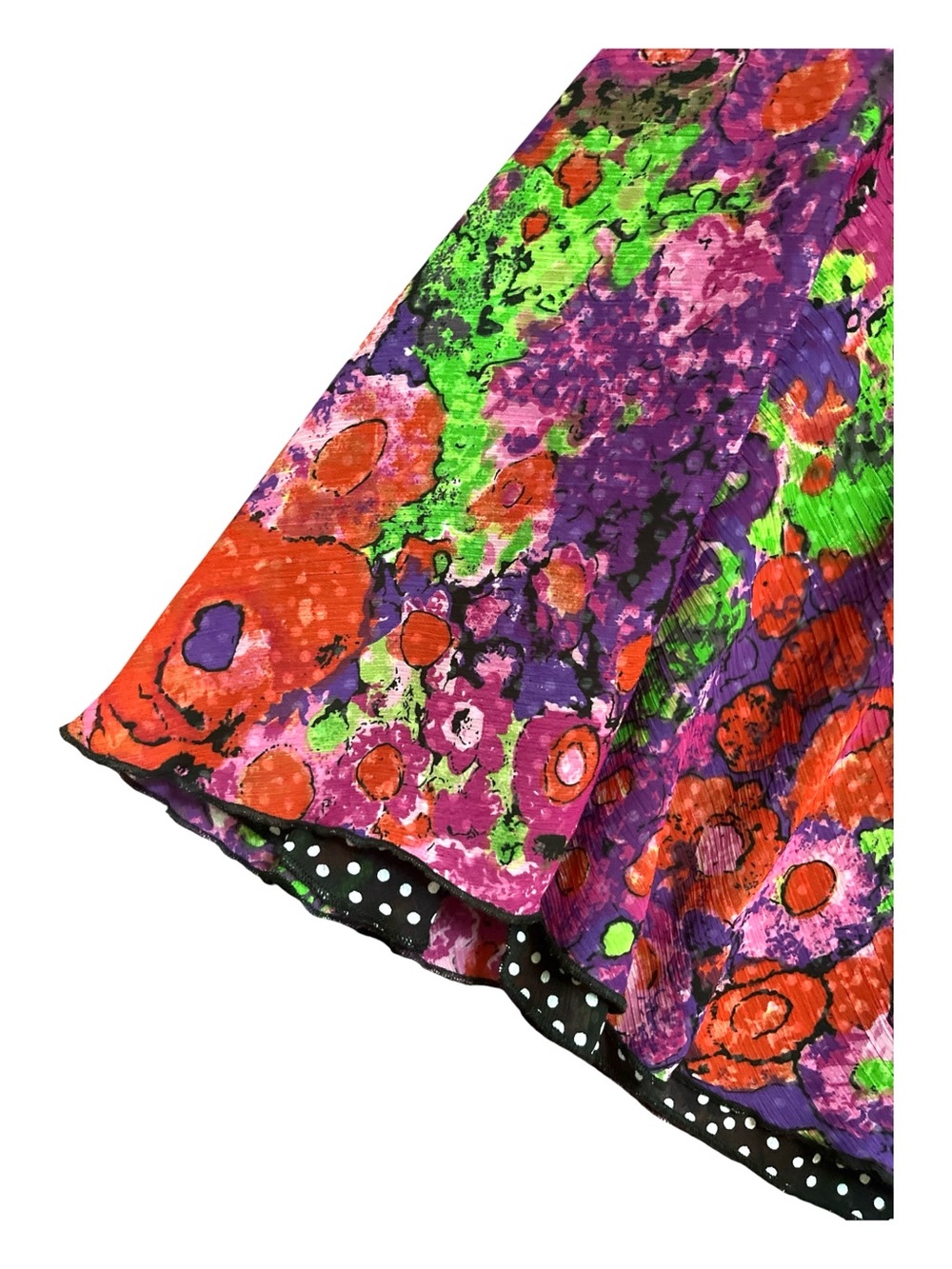 Vintage Reversible Floral & Polka Dot Skirt XL Colorful Crepe Chiffon Stretch - Picture 3 of 3